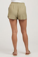 Light Olive Drawstring Maternity Shorts