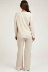 Cream Ribbed Soft Knit Long Sleeve Maternity Pajama Set