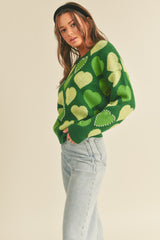 Green Combo Pearl Embellished Heart Sweater