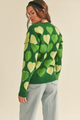 Green Combo Pearl Embellished Heart Sweater