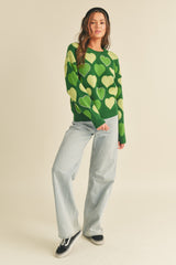 Green Combo Pearl Embellished Heart Sweater