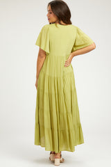 Green Button Detail Tiered Maternity Maxi Dress