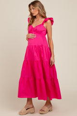 Fuchsia Sleeveless Tiered Maternity Maxi Dress