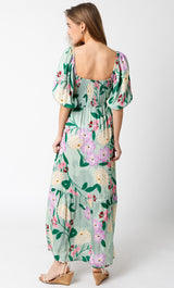 Light Green Floral Front Button Maxi Dress