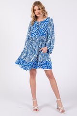 Royal Blue Floral Paisley Button Front Maternity Dress