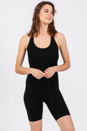 Black Ribbed Fitted Halter Romper