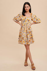 Cream Floral Print Puff Sleeve Maternity Dress