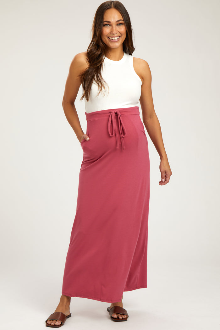Salmon Drawstring Maternity Maxi Skirt