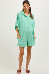 Mint Green Collared Front Button Maternity Romper
