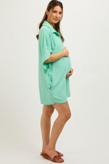 Mint Green Collared Front Button Maternity Romper