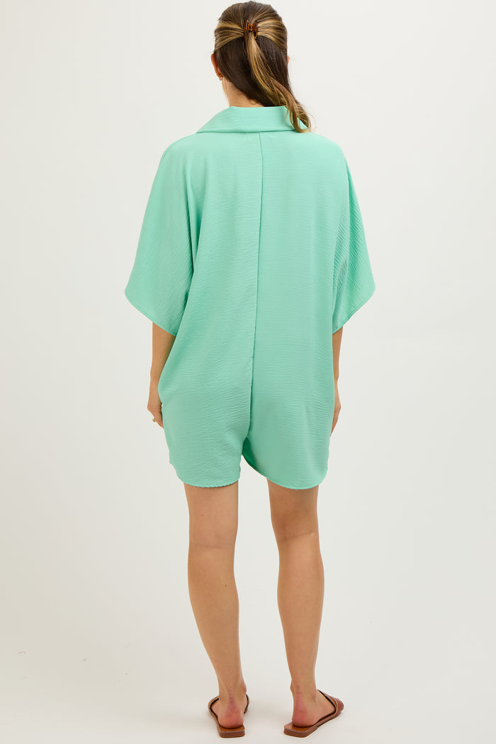 Mint Green Collared Front Button Maternity Romper