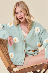 Mint Floral Knit Button Front Maternity Cardigan