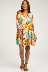 Beige Multicolor Floral 3/4 Length Sleeve Maternity Dress