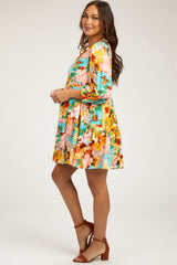 Beige Multicolor Floral 3/4 Length Sleeve Maternity Dress