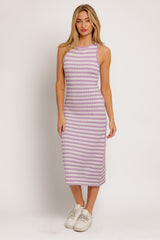 Lavender Sleeveless Sweater Maternity Midi Dress