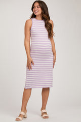 Lavender Sleeveless Sweater Maternity Midi Dress