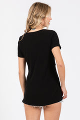 Black Ribbed Twist Front Top