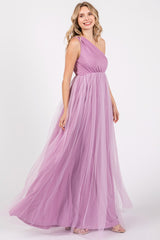 Lavender One Shoulder Tulle Maxi Dress