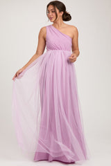 Lavender One Shoulder Tulle Maternity Maxi Dress