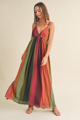 Multi-Color Ombre Chiffon V-Neck Maternity Maxi Dress