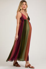 Multi-Color Ombre Chiffon V-Neck Maternity Maxi Dress