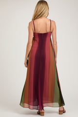 Multi-Color Ombre Chiffon V-Neck Maternity Maxi Dress