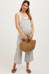 Grey Striped Linen Maternity Overalls