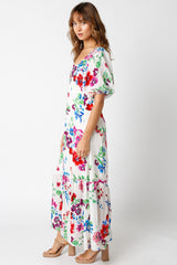 Ivory Floral Front Button Accent Maxi Dress