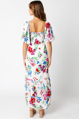 Ivory Floral Front Button Accent Maxi Dress