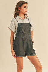 Charcoal Front Pocket Short Overalls