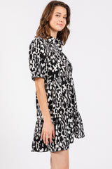 Black Printed Collared Tiered Dress