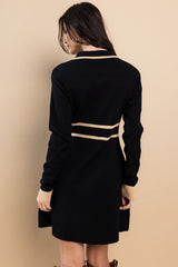 Black Basic Collared Sweater Mini Dress