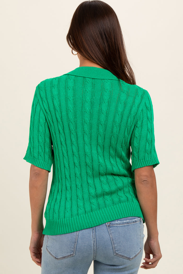 Green Knit Button Collared Maternity Top