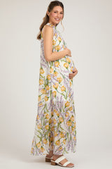 White Floral Halter Maternity Maxi Dress