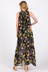 Black Floral Halter Maxi Dress