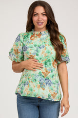 Green Floral Puff Sleeve Maternity Blouse