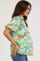 Green Floral Puff Sleeve Maternity Blouse