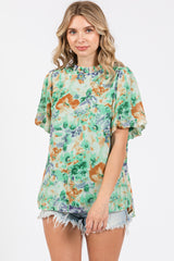 Green Floral Puff Sleeve Maternity Blouse