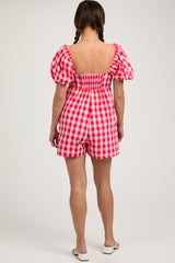 Red Gingham Cutout Maternity Romper