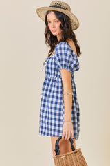 Navy Blue Gingham Cutout Romper