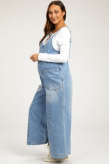 Blue Round Neck Wide Leg Maternity Overalls