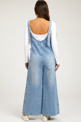 Blue Round Neck Wide Leg Maternity Overalls