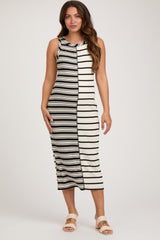 Ivory Striped Sleeveless Maternity Midi Dress