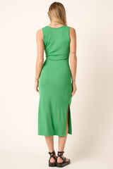 Green Sleeveless Double Slit Midi Dress