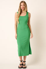 Green Sleeveless Double Slit Midi Dress