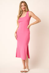 Pink Sleeveless Double Slit Maternity Midi Dress