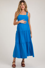 Royal Sleeveless Tiered Maternity Maxi Dress