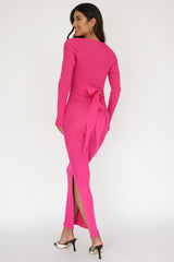 Fuchsia Rib Knit Long Sleeve Maxi Dress