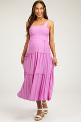 Pink Sleeveless Tiered Maternity Maxi Dress