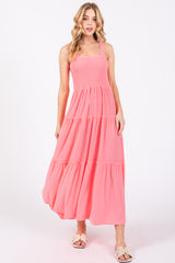 Salmon Sleeveless Tiered Maxi Dress